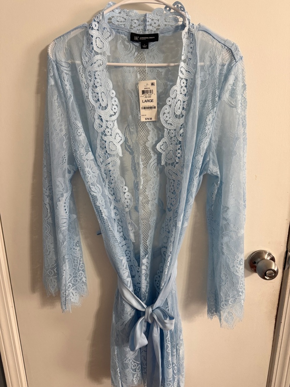 Worthington Light Blue Lace Short Robe with Waist Tie - Picture 3 of 6